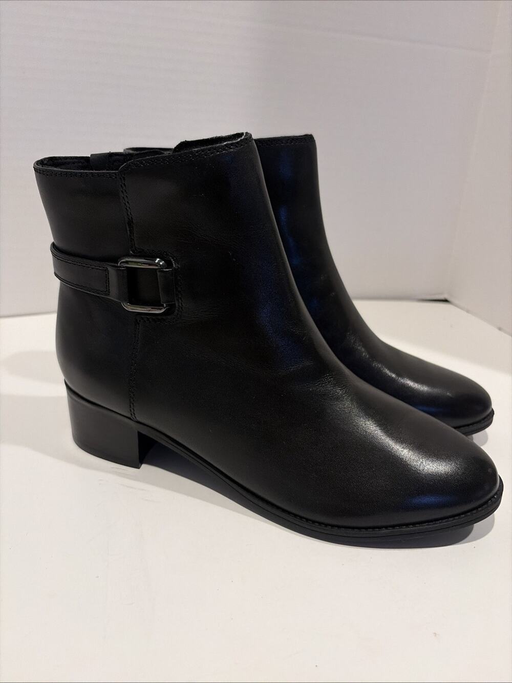 New EASY SPIRIT SAHARA BLACK LEATHER ANKLE BOOTS 8.5 Wide